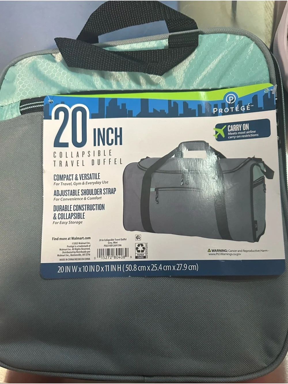 Protegé 20-Inch Collapsible Travel Duffel Bag - Teal/Gray